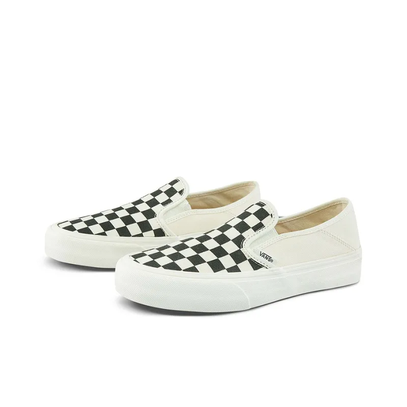 Vans Slip On Grid Breathable Non Slip One Pedal Low Top Canvas Skate Shoes Unisex Black White-1