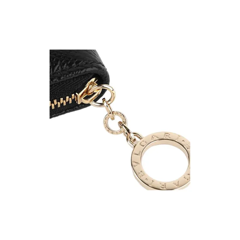 BVLGARI Cow Leather Coin Purses Wallets Women's Black-5