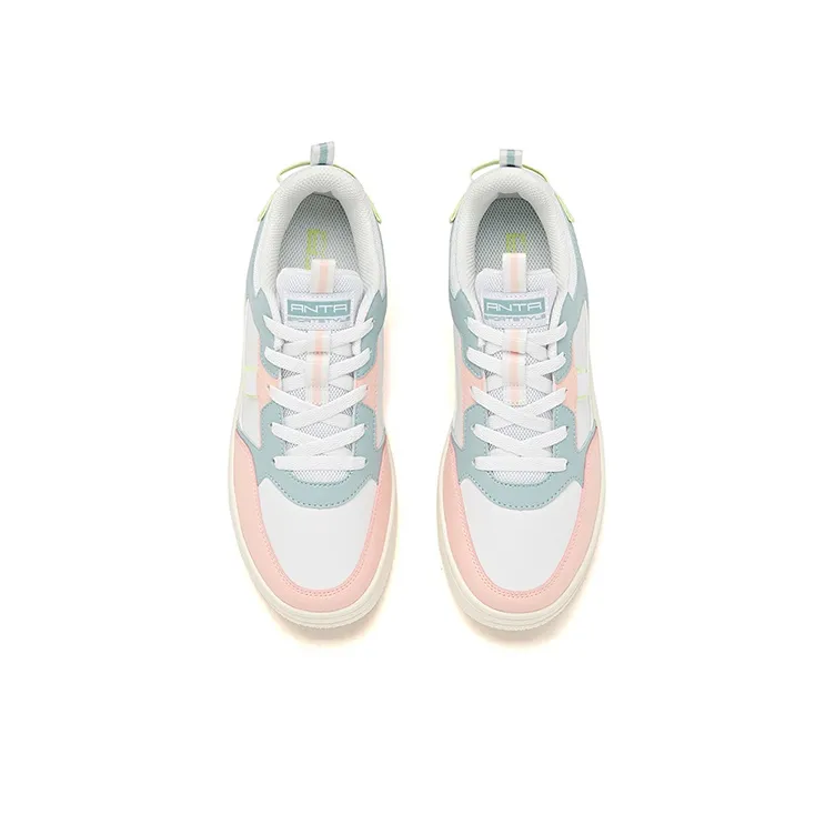 Anta Life Collection Abrasion Resistant Low Top Skateboard Shoes Women's White Cyan Pink-2