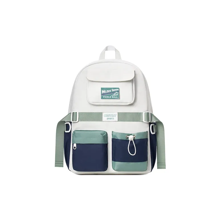 MR.ACE HOMME Polyester Backpack Regular Unisex Dusty Blue White Caramel White-1