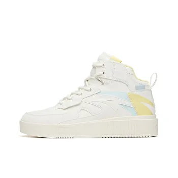 Anta Life Collection Anti-Slip And Wear-Resistant Coverage High-Top Skateboard Shoes Women's White Yellow Blue