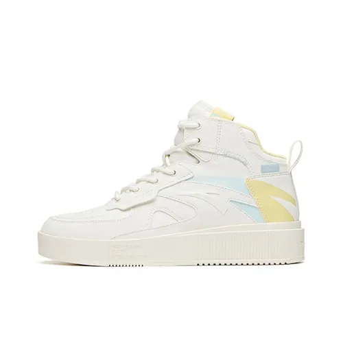 Anta Life Collection Anti Slip And Wear Resistant Coverage High Top Skateboard Shoes Women's White Yellow Blue
