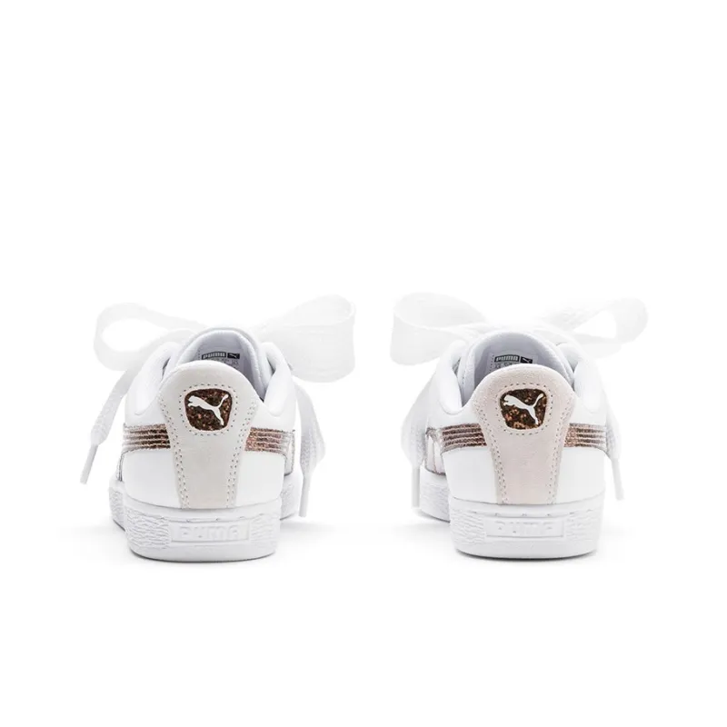 PUMA Basket Heart Glitter Lightweight Balance Low-Top Skateboard Shoes Women's White Rose Gold-3