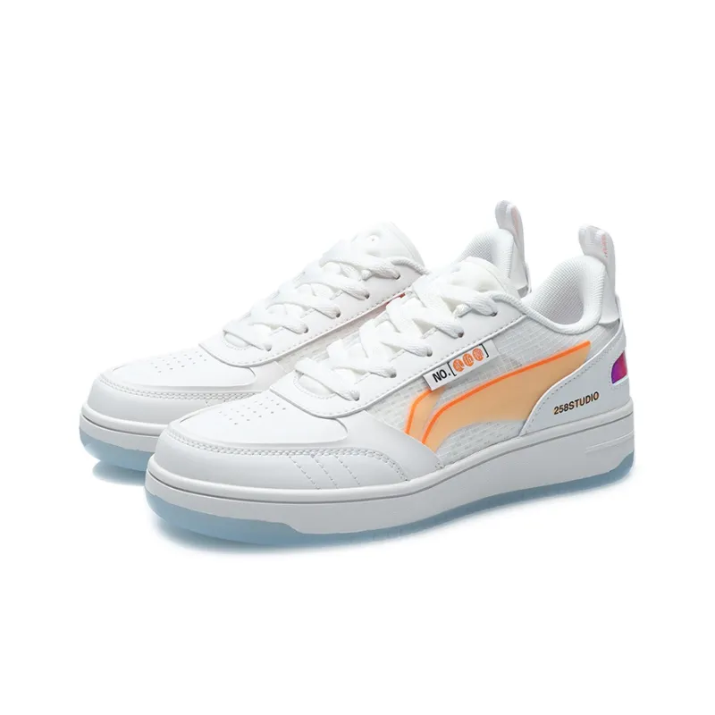LiNing NO.258 Anti Slip Wear Resistant Low Top Skateboard Shoes Women's White Orange-2