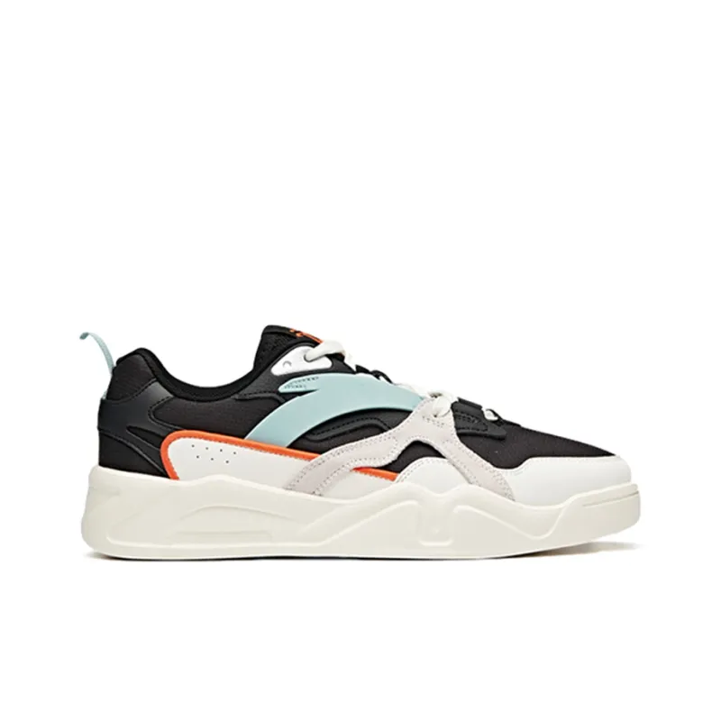 Anta Cushioning Anti Slip And Wear Resistant Low Top Skateboard Shoes Men's Black White Cyan-1