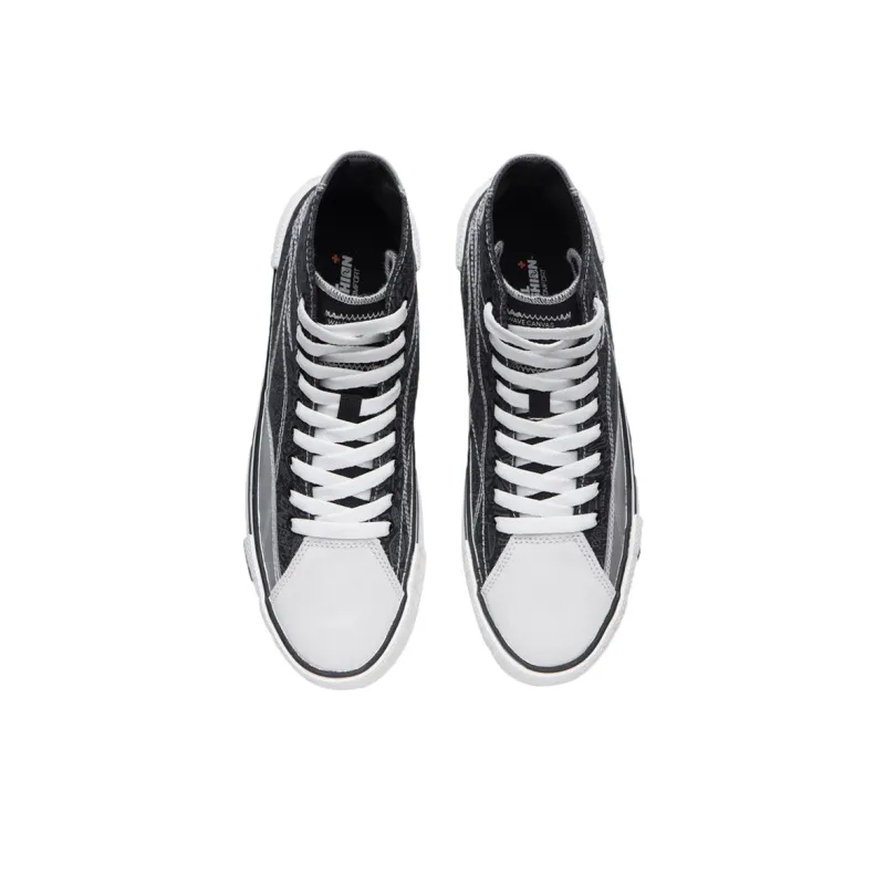 LiNing Wave Canvas Hi Lightweight Anti Slip High Top Skateboard Shoes Women's Black White-3