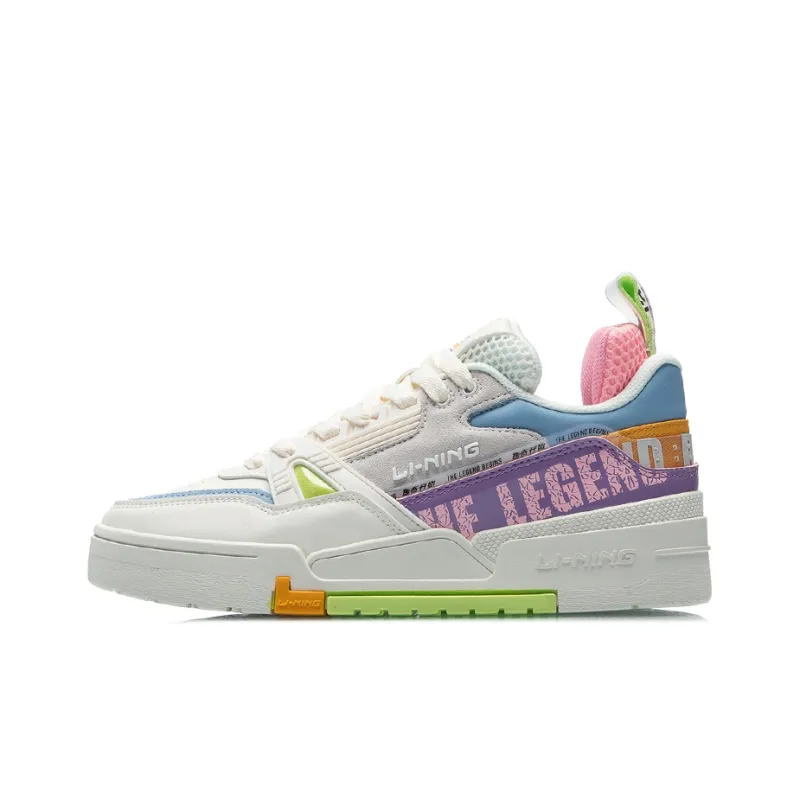 LiNing 001 Coverage  Thermal Slip Resistant Low Top Skateboard Shoes Women's White Blue Purple-0