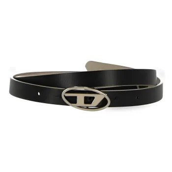 DIESEL Brand Logo Smooth Buckle Leather Belts Women's Black