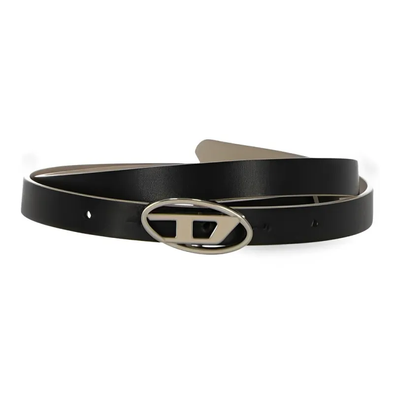 DIESEL Brand Logo Smooth Buckle Leather Belts Women's Black-0