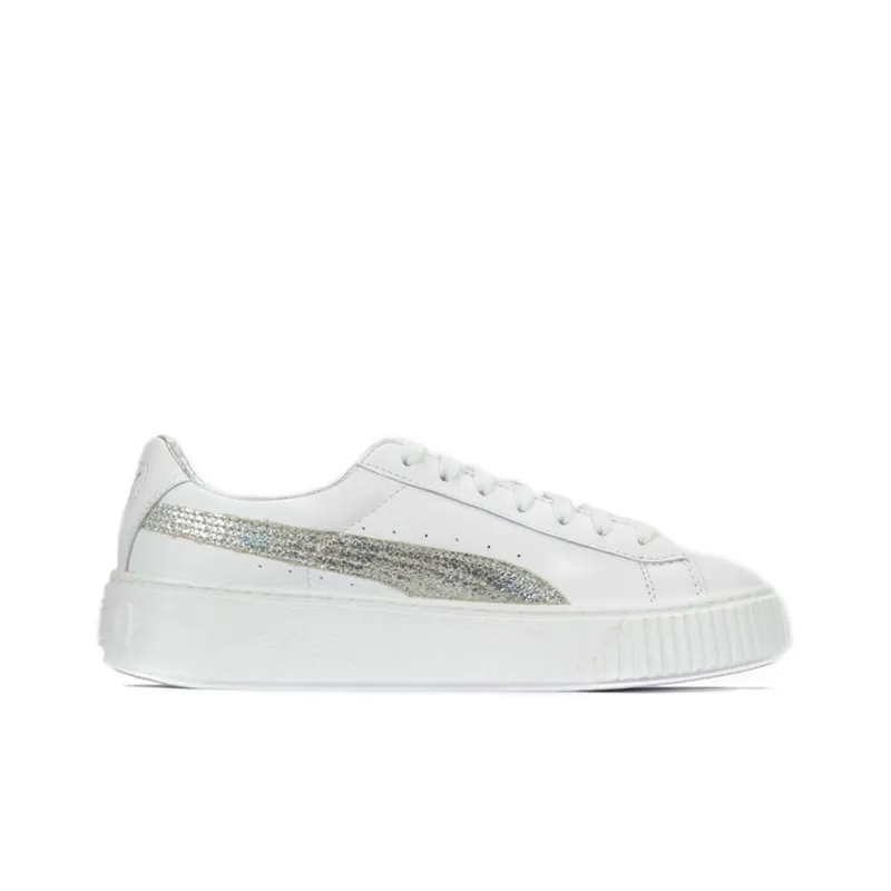PUMA Basket Skateboard Shoes Women's Low-Top White/Silver-1