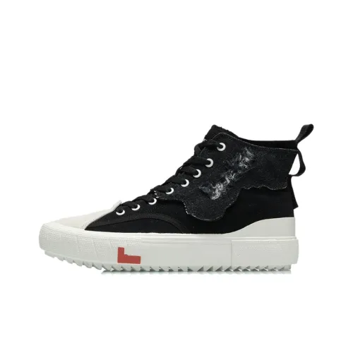 LiNing CF Wear resistant And Lightweight High Top Skateboard Shoes Men's Black White