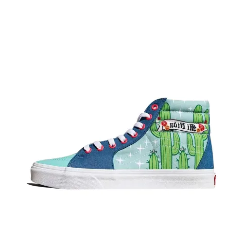 Foot The Bill x Vans SK8 Anti-Slip And Wear-Resistant Breathable High-Top Skateboard Shoes Unisex Blue Stamped Cactus