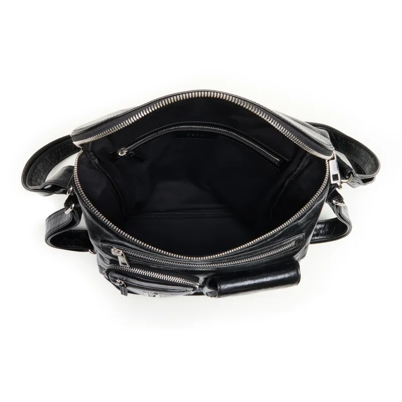 PECO Oil Wax Cow Leather Messenger Bag, Shoulder Bag, Crossbody Bag Unisex Black-5