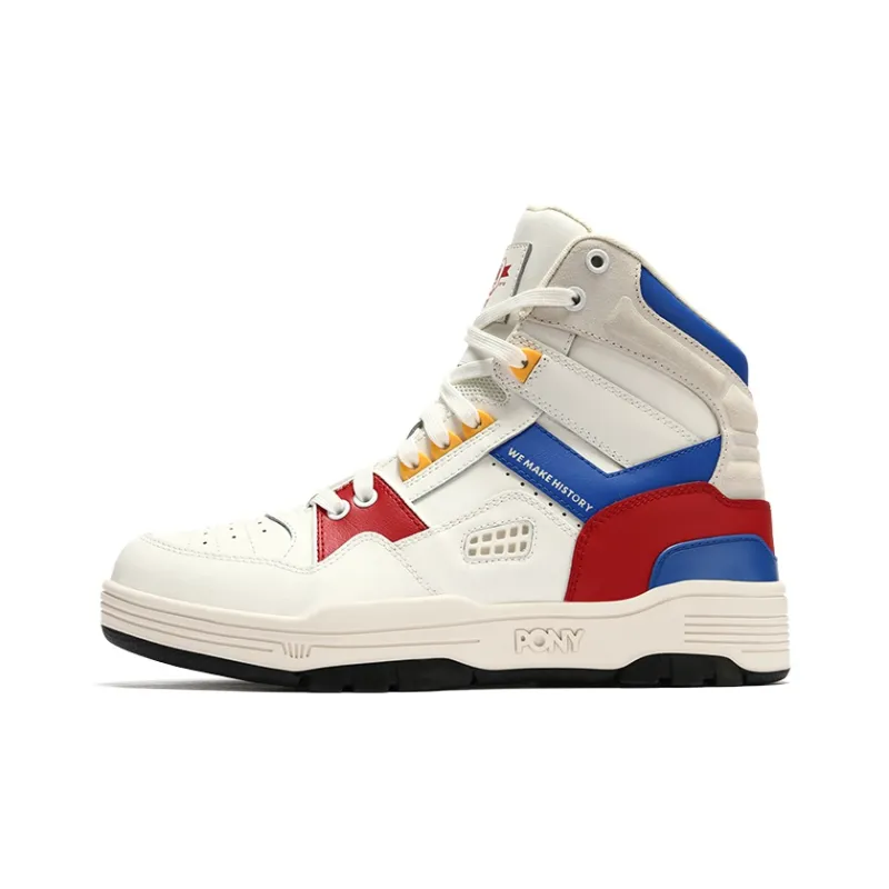 PONY M 100 Abrasion Resistant High Top Skateboard Shoes Unisex White Red-0