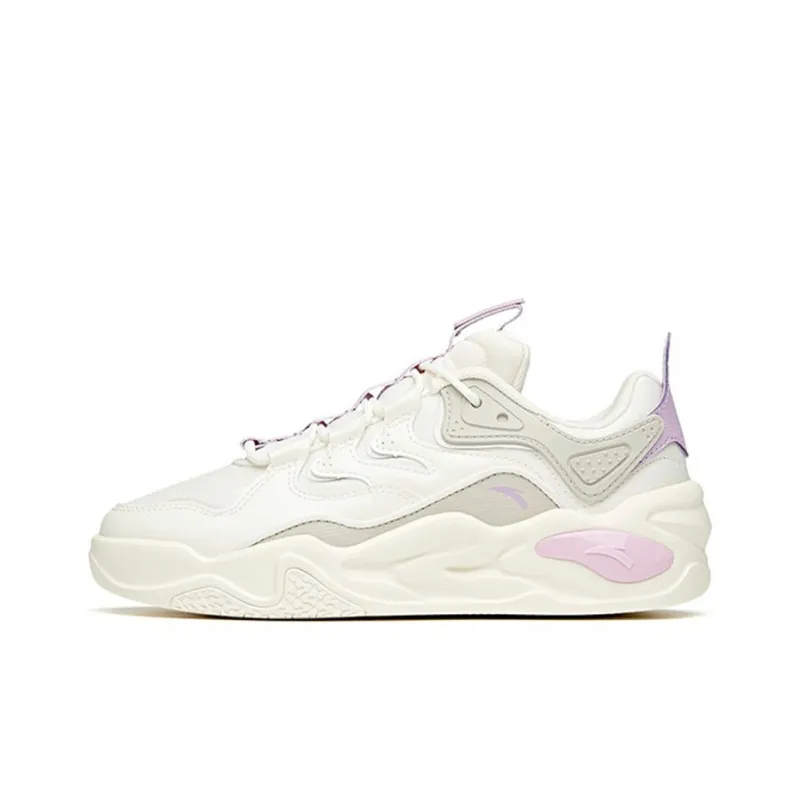 ANTA Life Collection Skateboard Shoes Women's Low Top Ivory White/Shade 1 Gray/Light Lilac-0