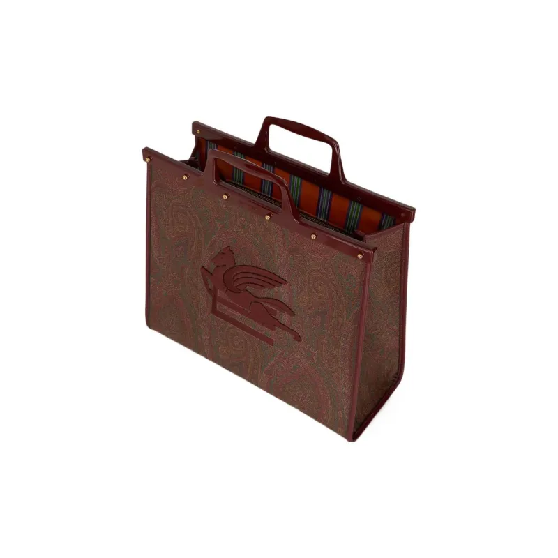 ETRO Jacquard Fabric Tote Bag Shopping Bag Shoulder Bag Crossbody Bag Handbag Medium Size Women's Burgundy-3