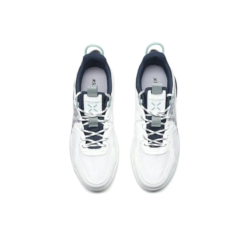 XTEP Fengxing 1.0 Anti Slip Wear Resistant Mid Top Skateboard Shoes White Blue-1