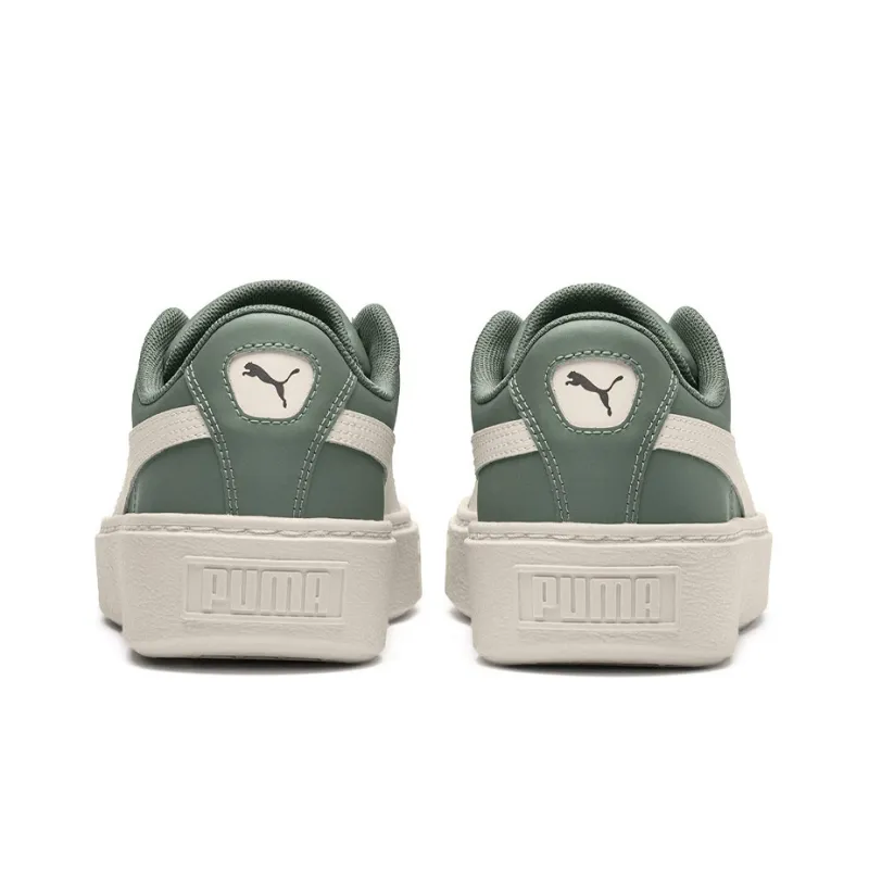 PUMA Basket Platform Scallop Sneakers Green/White Women's-3