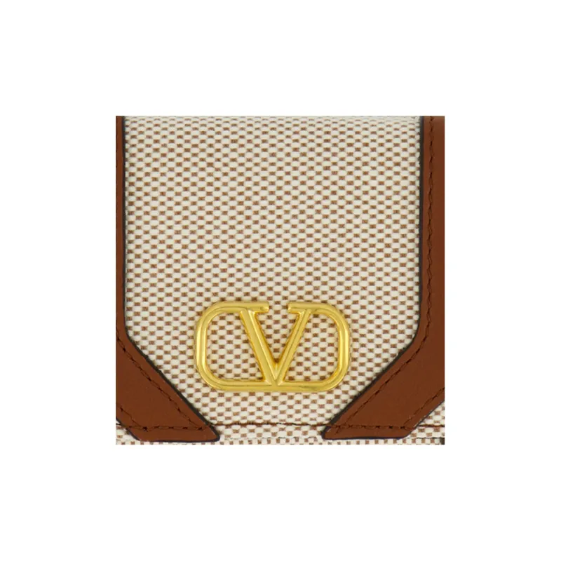 Valentino Canvas With Leather Wallet Mini Women's Beige/Brown-4