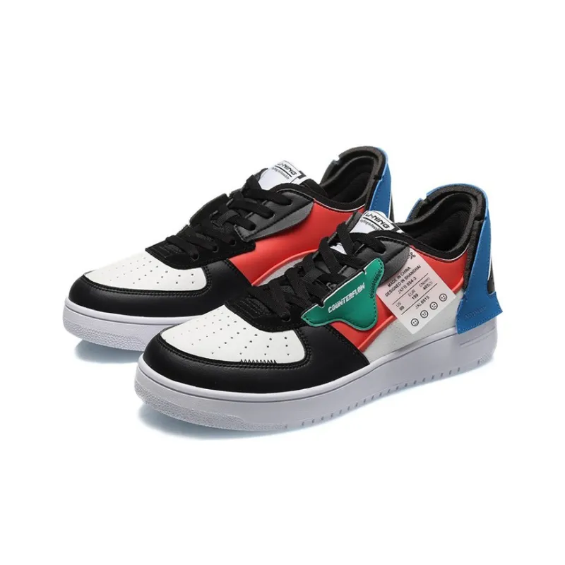 LiNing CF De Sequencing Slip Resistant, Abrasion Resistant, Breathable Low Top Casual Skateboard Shoes Black Blue Red-2