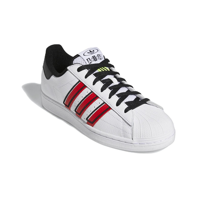 Adidas superstar white with red stripes hotsell