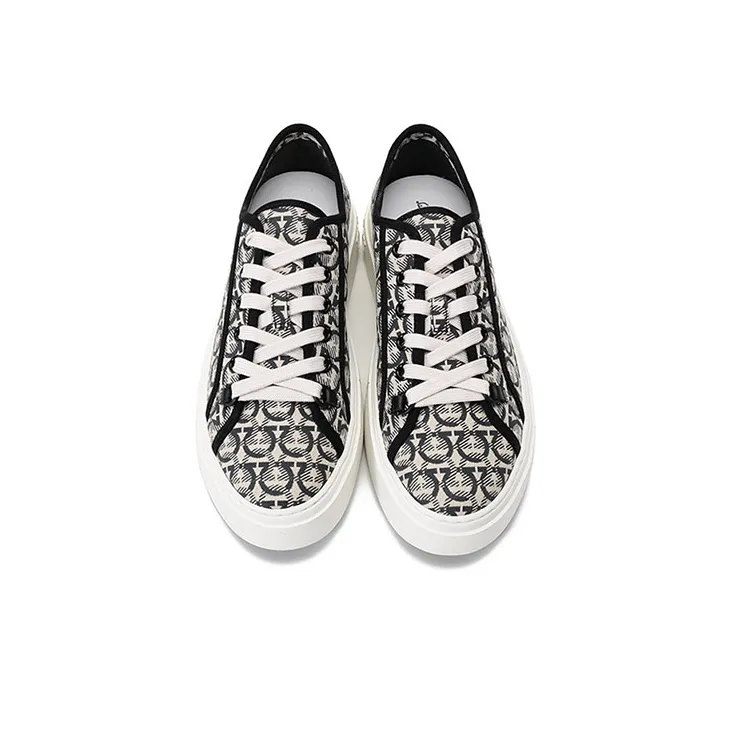FERRAGAMO GANCINI Breathable Balance Low Top Skateboard Shoes Men's Beige Black-3