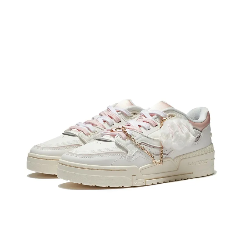 LiNing 001 BTC Slip Resistant, Abrasion Resistant, Lightweight Low Top Skateboard Shoes Women's White Pink-2
