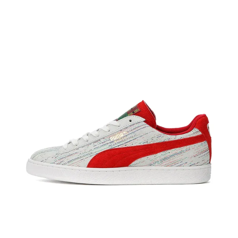 PUMA Suede Slip Resistant Low Top Skateboard Shoes Unisex White Red-0