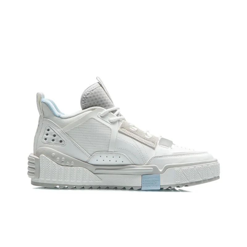 LiNing Coverage Anti-Slip Wear-Resistant Lightweight Breathable Mid-Top Skateboard Shoes Men's White Blue-1