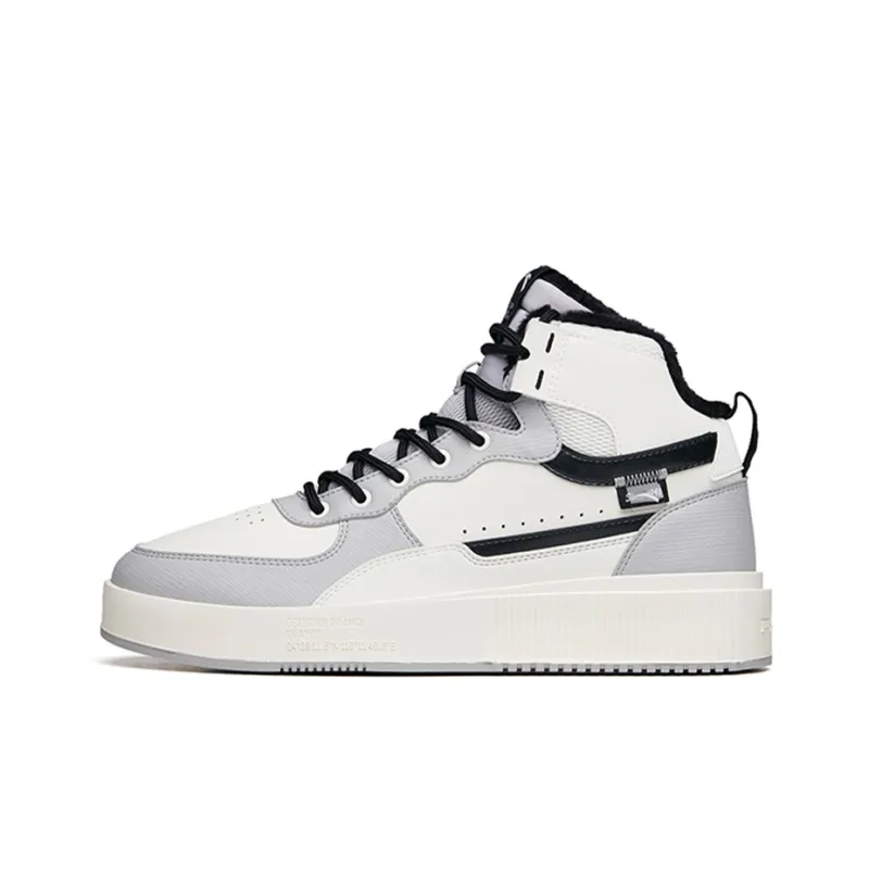Anta Wear Resistant Slip Resistant High Top Skateboard Shoes Men's White Gray-0