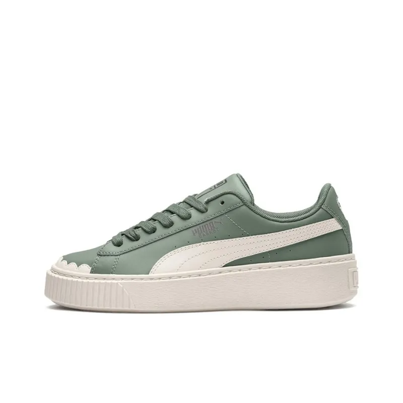 PUMA Basket Platform Scallop Sneakers Green/White Women's-0