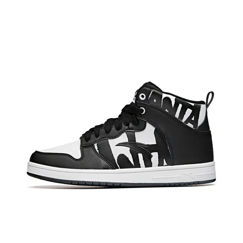 Anta Anti Slip Wear Resistant High Top Skateboard Shoes Women's Black White-0