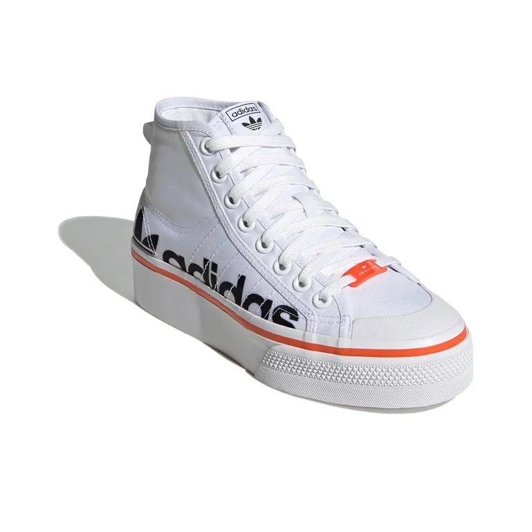 Adidas Originals NIZZA Platform Mid Slip Resistant High Top Skateboard Shoes Women's White Black Orange-2