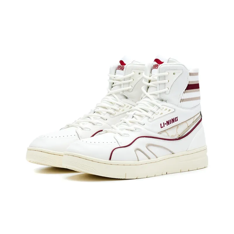 LI NING 1990 Classic Collection Skateboard Shoes Men High Top Dark Burgundy-2