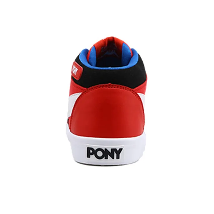 PONY Durable Lightweight And Breathable Mid Top Skateboard Shoes Men's Red White Black-3