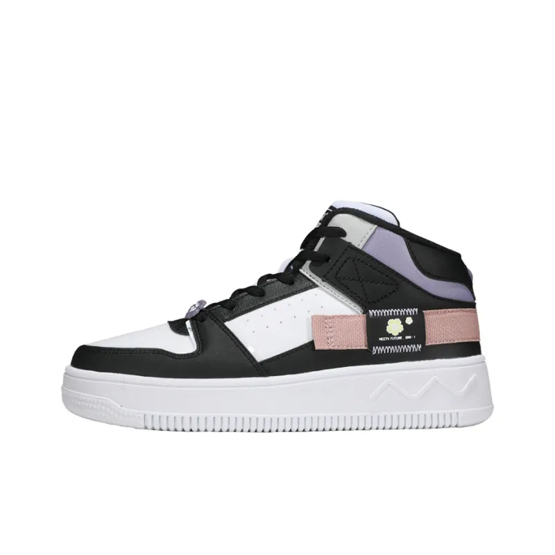 361° Slip Resistant Cushioning Abrasion Resistant Mid Top Skateboard Shoes Women's Black White-0
