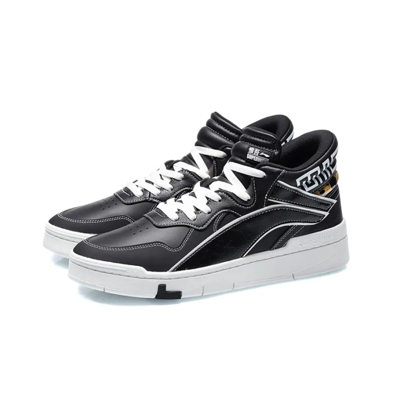 Disney x LiNing Wave Superwave Anti Slip Wear Resistant Mid Top Skateboard Shoes Men's Black White-2