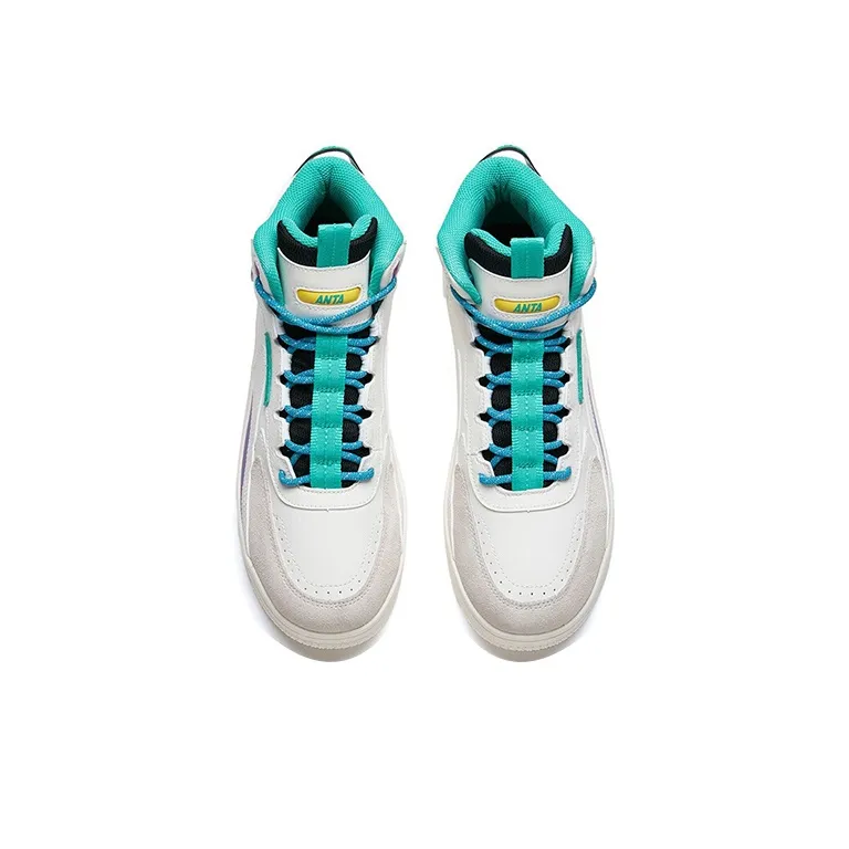 Anta Thermal, Slip Resistant, And Abrasion Resistant Coverage Mid Top Skateboard Shoes Men's White Black Green-2
