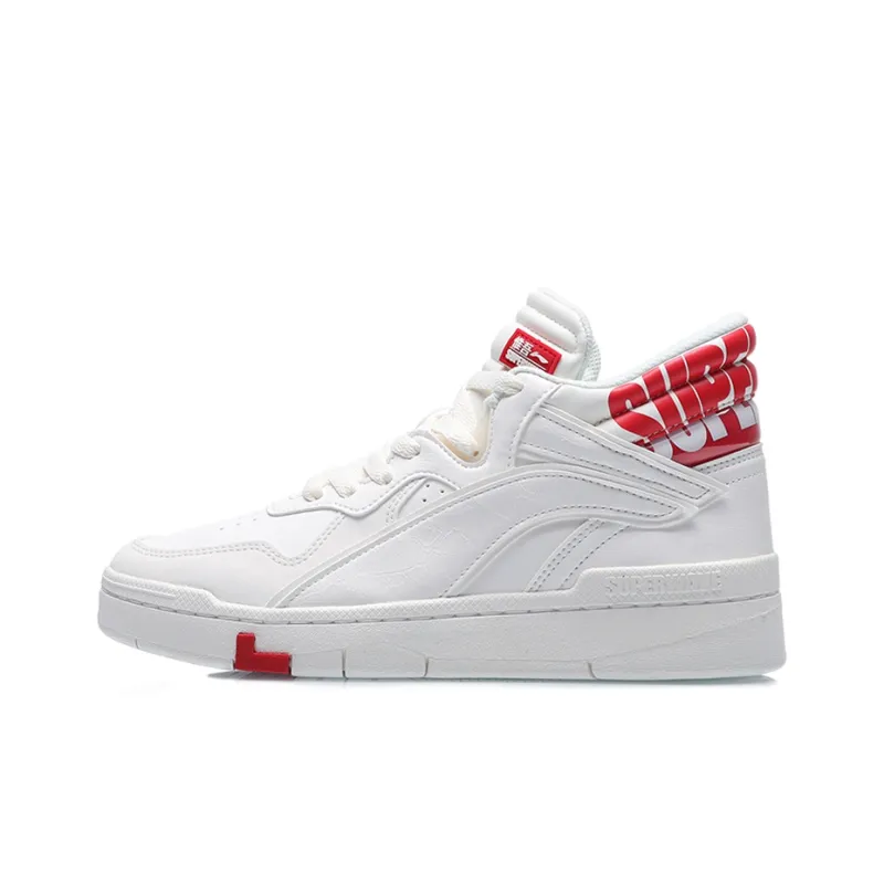 LiNing Coverage Warm Slip Resistant Mid Top Skateboard Shoes Women's White Red-0