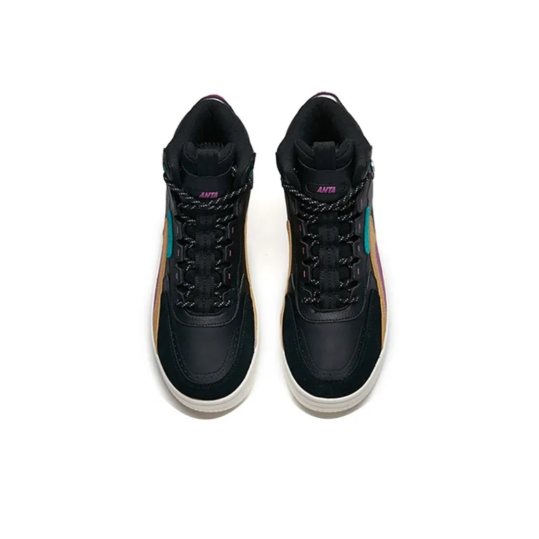 Anta Wrapping Anti-Slip Shock-Absorbing And Wear-Resistant High-Top Skateboard Shoes Men's Black Green Yellow-3