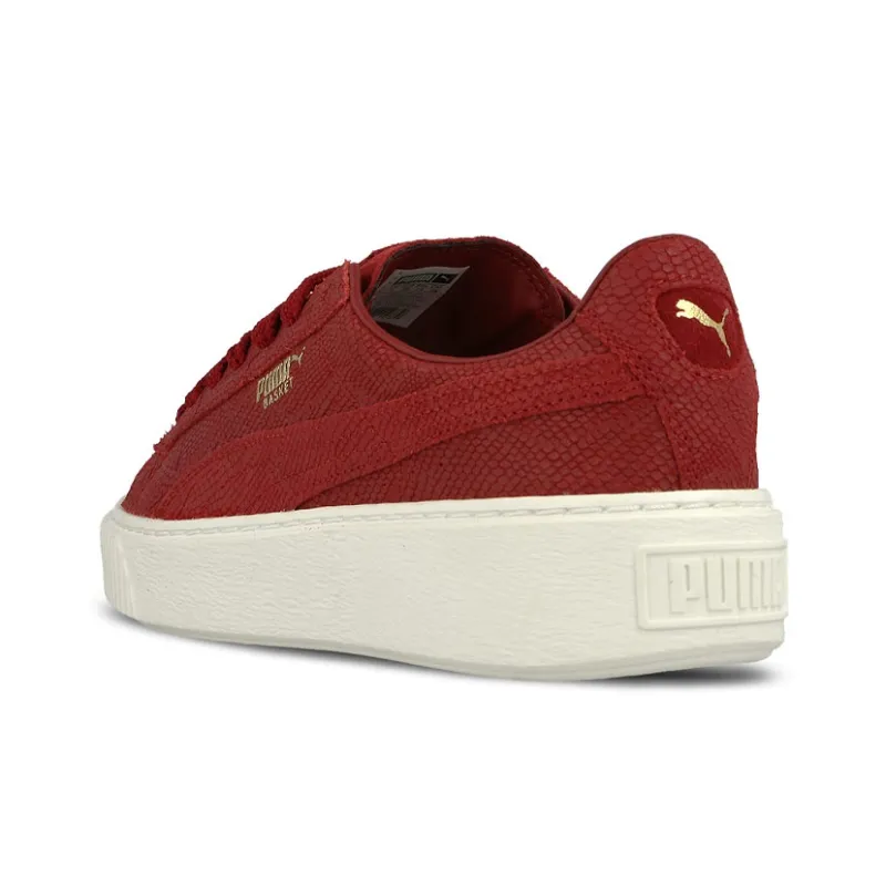 PUMA Platform Euphoria Lightweight Balance Low-Top Skateboard Shoes Women's Red White-3