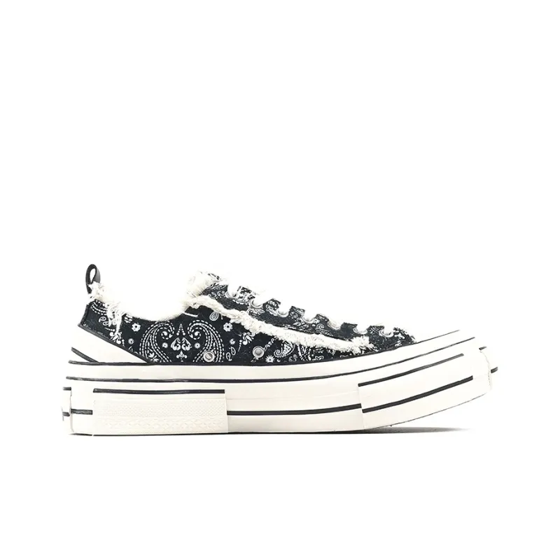 VESSEL G.O.P. Lows Paisley Anti Slip Wear Resistant Lightweight Breathable Low Top Skateboard Shoes Unisex Black White-1