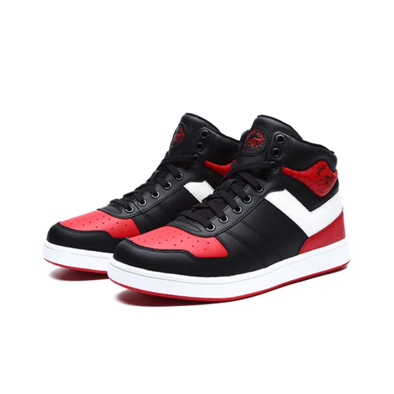 Pony Skateboard Shoes Unisex Mid Top Black Red-2