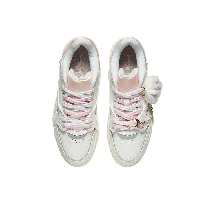 LiNing 001 BTC Slip Resistant, Abrasion Resistant, Lightweight Low Top Skateboard Shoes Women's White Pink-3