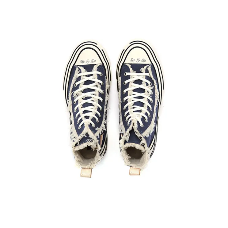 VESSEL Highs Navy Anti Slip Wear Resistant High Top Skateboard Shoes Unisex Blue White-4