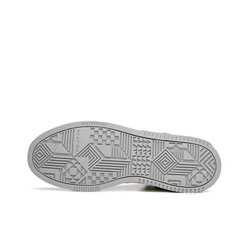 Anta Wear Resistant Slip Resistant High Top Skateboard Shoes Men's White Gray-4