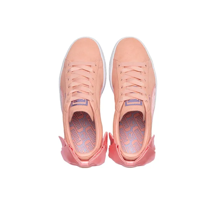 PUMA Suede Bow Low Top Skateboard Shoes Women's Peach Pink White-2