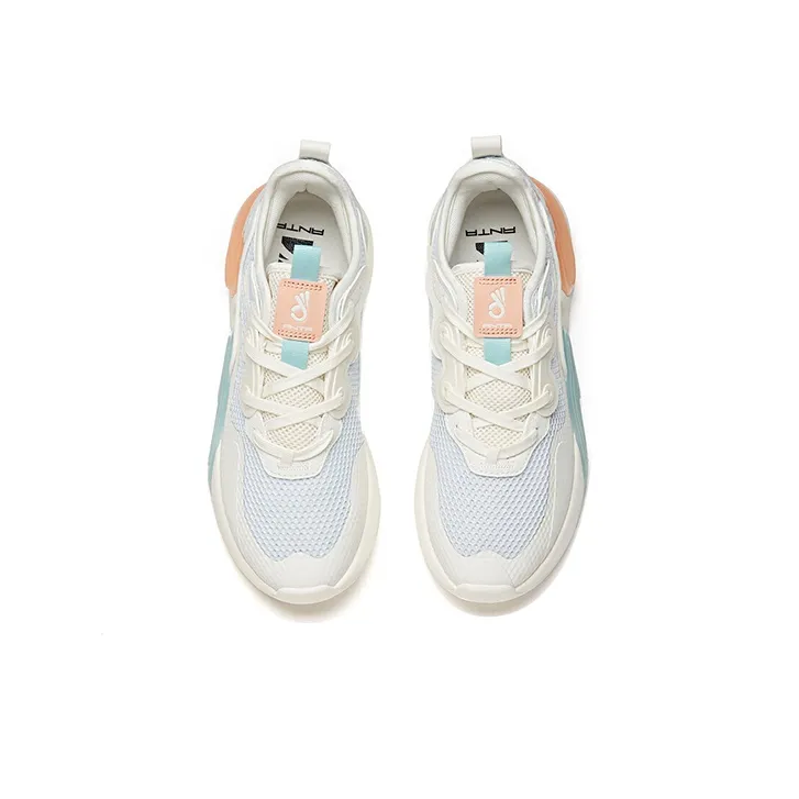 ANTA Skateboard Shoes Women's Low Top Light Mist Gray/Ivory White/Nude Pink-2