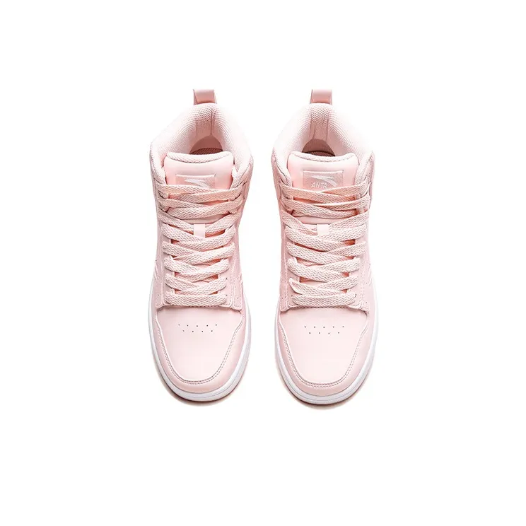 Anta Life Collection Anti-Slip Wear-Resistant High-Top Skateboard Shoes Women's Baby Pink-2