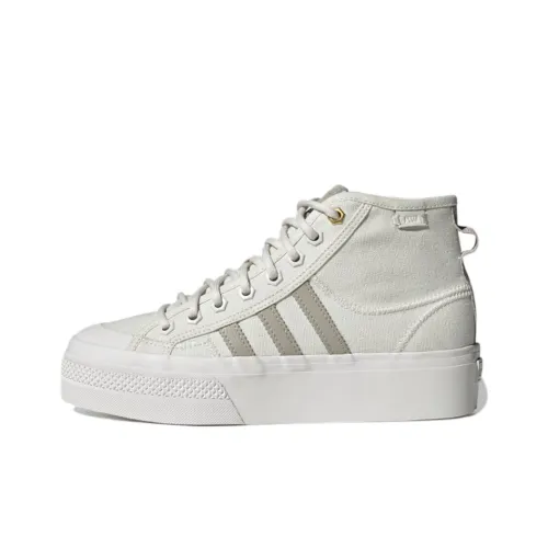 Adidas Originals NIZZA Platform Slip-Resistant Height Increasing Mid-Top Skateboard Shoes Women's Gray